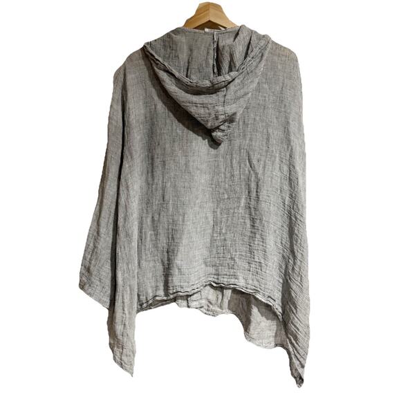 TRANSPARENTE Women Free Size Gray Button Front Blouse Jacket With Hood Oversized - Picture 4 of 7